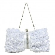 Evening Bag - Rosettes w/ Linear Beads - White - BG-E20207-1WT